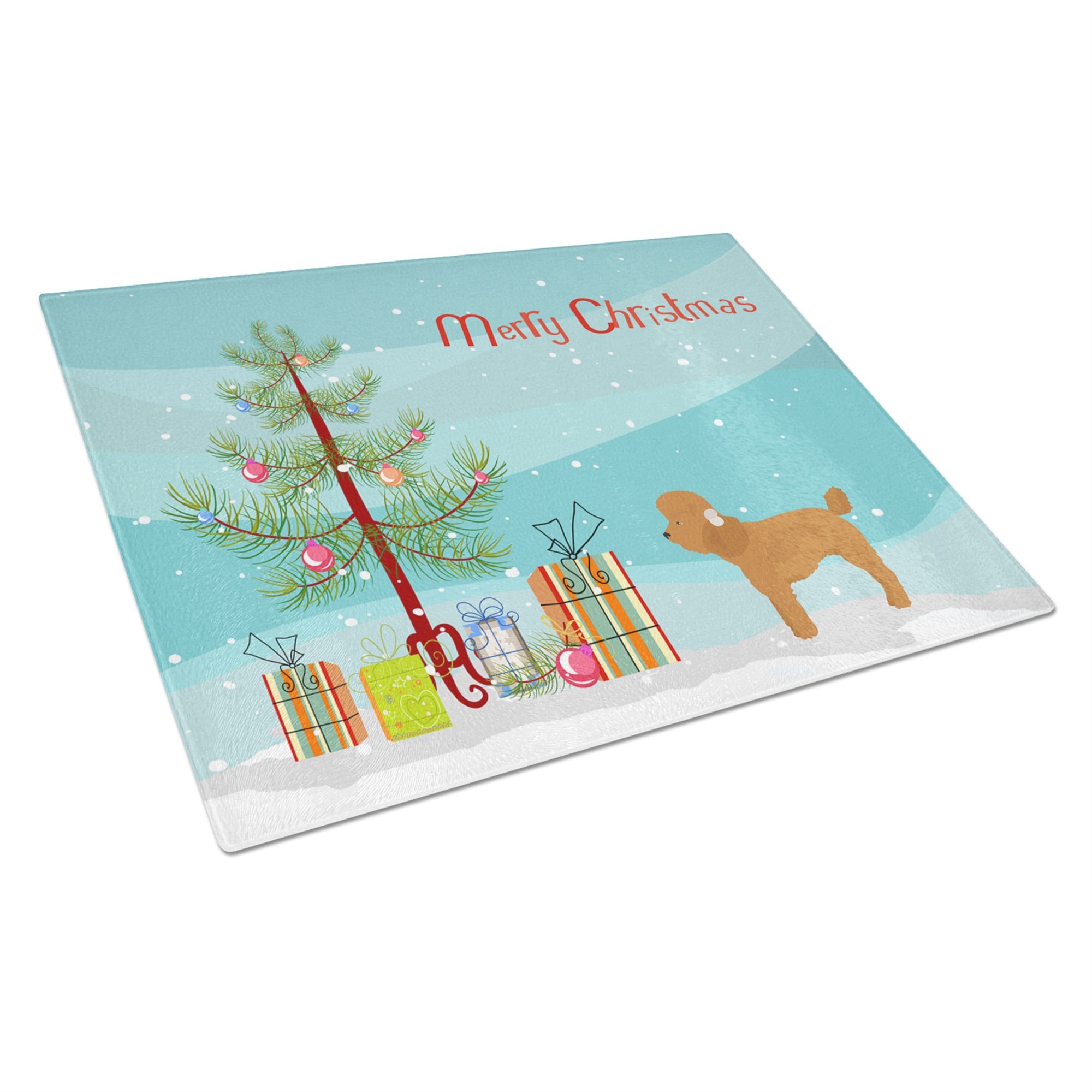 Toy Poodle Christmas Tree Glass Cutting Board Large
